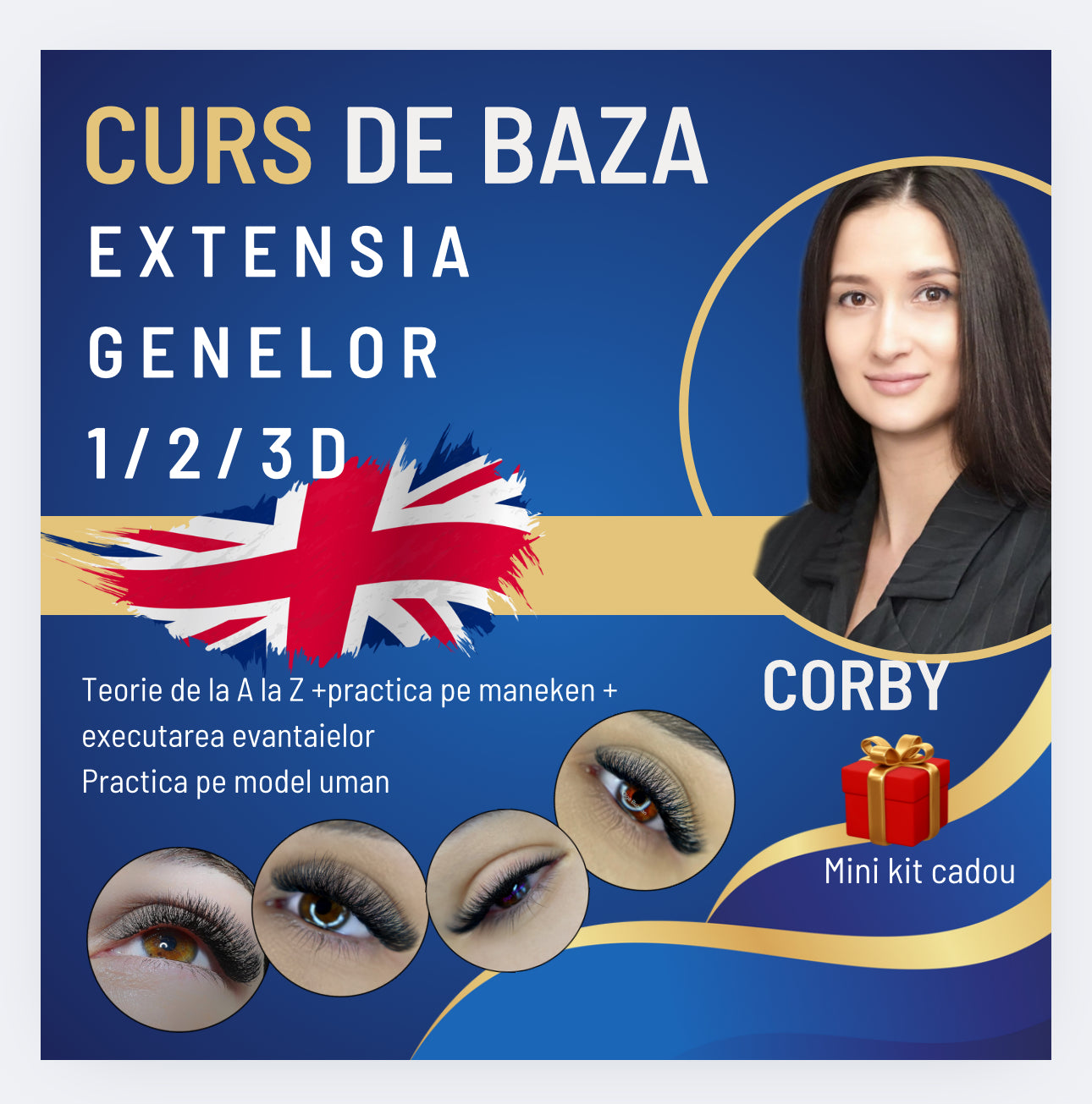 Basic Eyelash Extensions Course 1D/2D/3D (includes a £150 gift kit). The course is in Romanian.